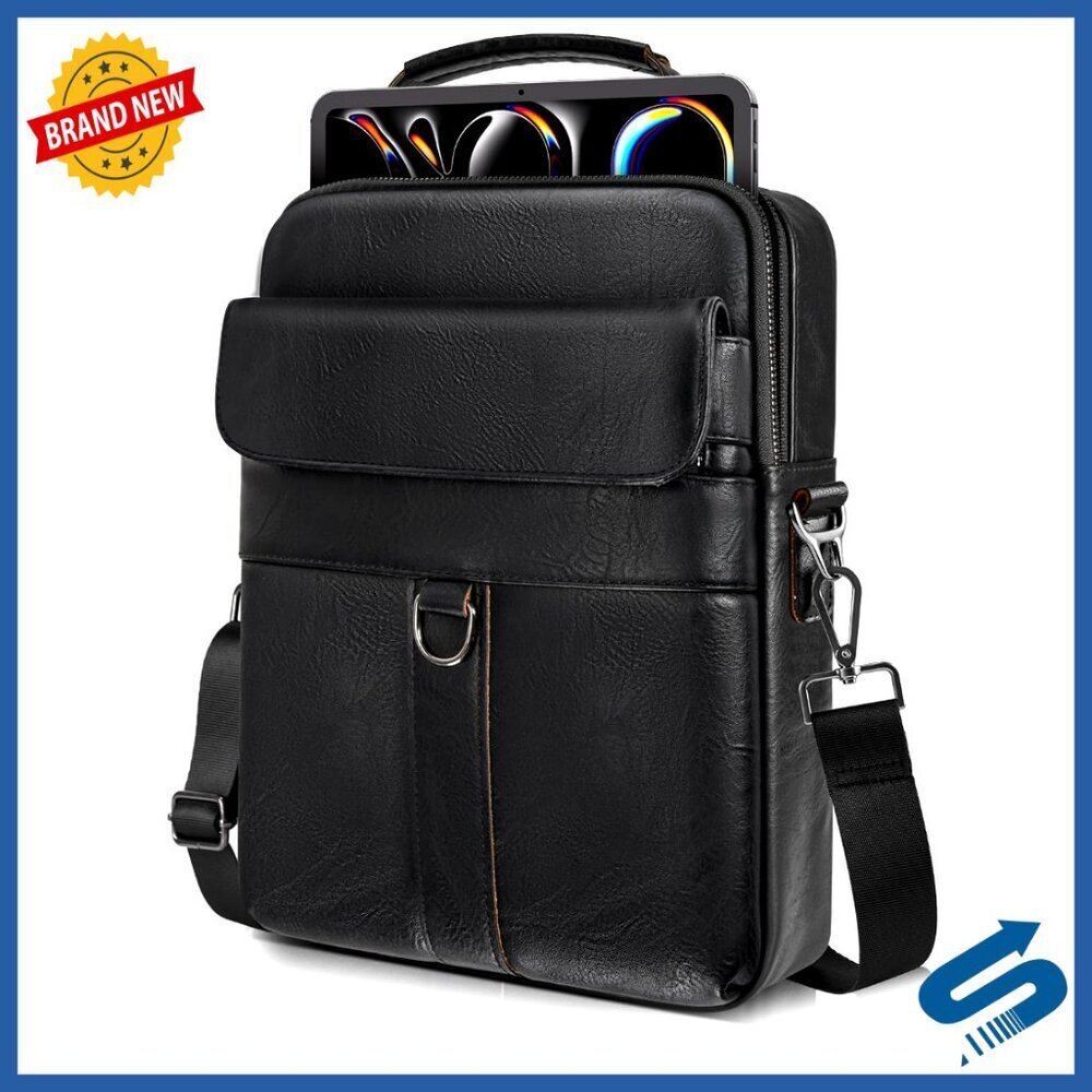 Leather Laptop Shoulder Bag Slim Lightweight Messenger Briefcase Crossbody